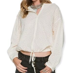 Free People Cream Stars Align Eyelet lace Button-Down Blouse Size Medium